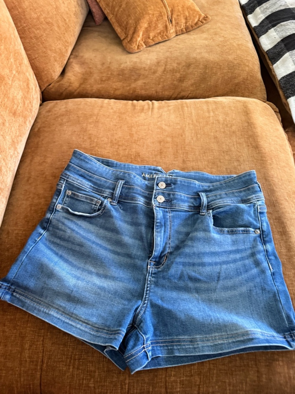 American Eagle Outfitters Next Level Stretch Med Blue Denim High-Rise Shorts